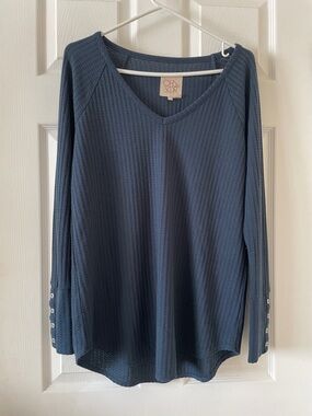 Chaser navy blue waffle minimalist long sleeved tee shirt